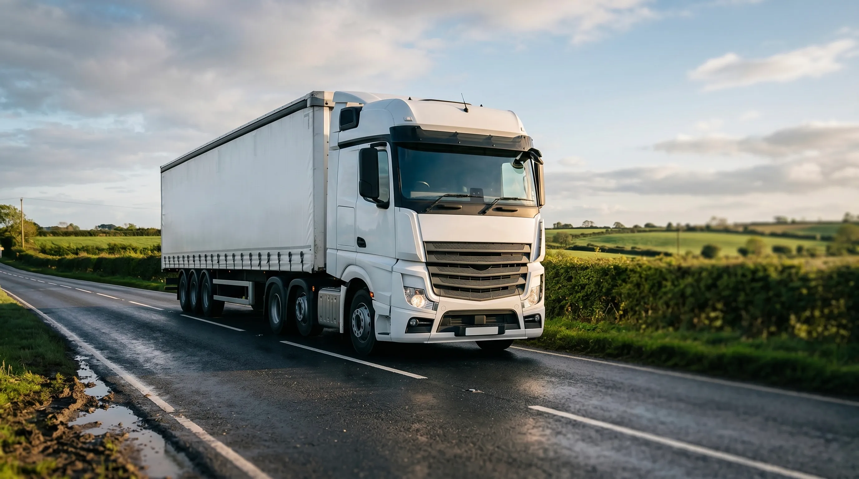 Curtainsider on hire travelling a Northern Ireland country road